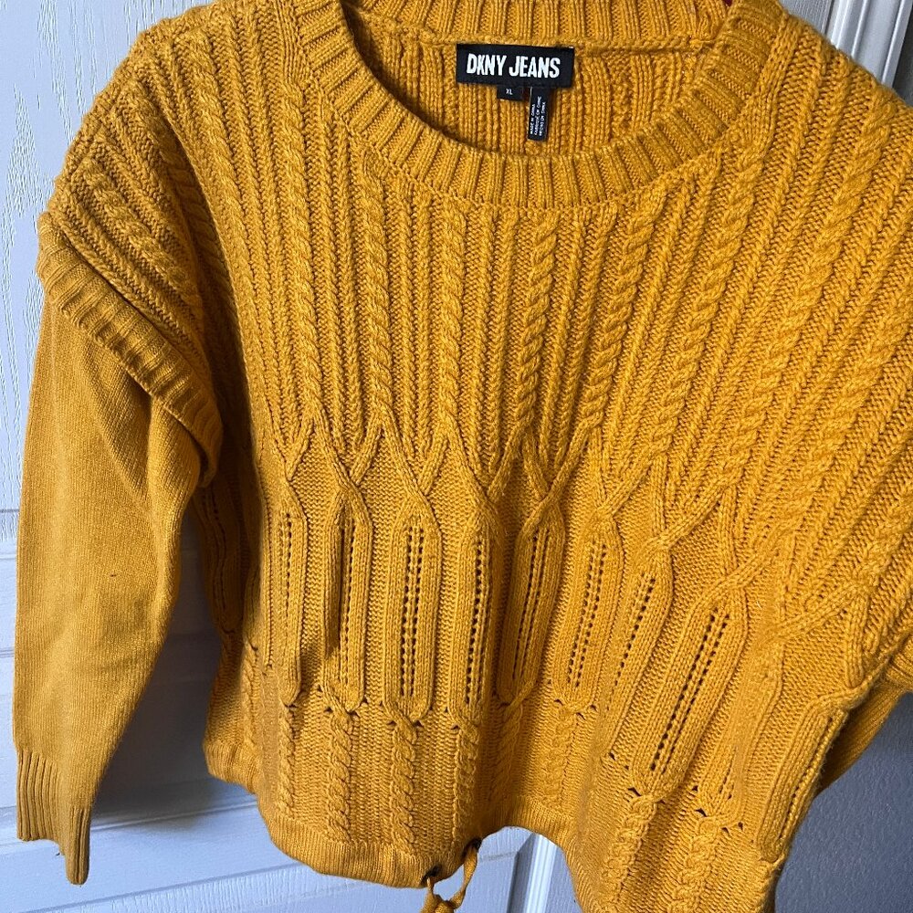DNKY Sunshine Yellow Cropped Cable Knit Sweater